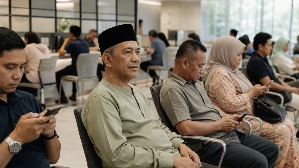 Customers wait their turn in a customer service hall